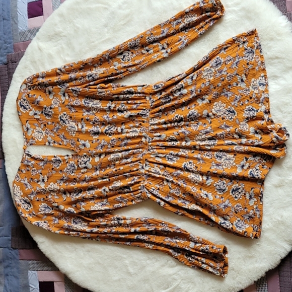 Aeropastle Mustard Yellow Floral Bohemian Hippie Long Sleeve Romper Medium - Picture 11 of 11